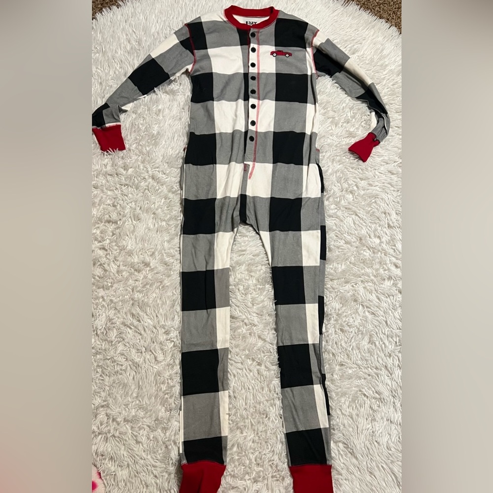Lazy One Plaid One Piece Pajama - Black and White size XS